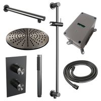 Regendoucheset Inbouw Brauer Gunmetal Edition Thermostatisch 30 cm met 3-Weg Omstelling, Wandarm, Glijstang en Staaf Handdouche Geborsteld Gunmetal - thumbnail