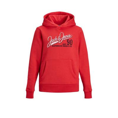 JACK & JONES JUNIOR hoodie JJELOGO met logo rood/wit JACK & JONES JUNIOR hoodie JJELOGO met logo rood/wit