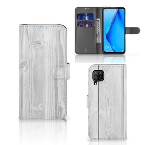 Huawei P40 Lite Book Style Case White Wood