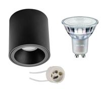 Opbouwspot Set - Pragmi Cliron Pro - GU10 Fitting - Opbouw Rond - Mat Zwart - Verdiept - Ø90mm - Philips - MASTER 927 36D VLE - 4.9W - Warm Wit 2200K-2700K - DimTone Dimbaar
