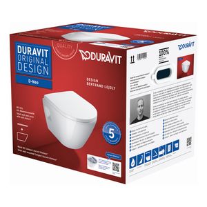 Toilet Duravit D-Neo Wand Compact Set Rimless Diepspoel 48 cm Hoogglans Wit Duravit