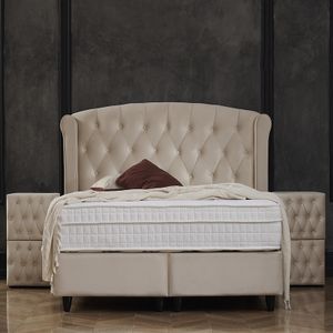 2-Persoons Boxspring Met Opbergruimte - Aurora - Beige 180x200 cm - Pocketvering - Inclusief Topper - Dekbed-Discounter.nl