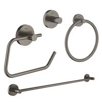 GROHE Essentials accessoireset 4-delig met handdoekring, handdoekhouder, handdoekhaak en toiletrolhouder zonder klep Brushed hard graphite sw98945/sw98977/sw99001/sw99025/