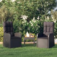 Tuinstoelen 2 st verstelbaar met kussens poly rattan zwart - thumbnail