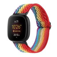 By Qubix - Compatible met Fitbit Versa 3/4 & Sense 1/2 Nylon loop bandje - Multicolor (regenboog) - Compatible fitbit bandje