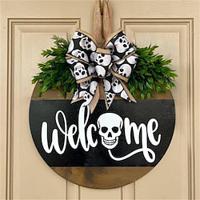 Halloween witte spookboo houten deurplaat - decoratief bord met schedelkop, 30x30cm, feestelijke houten ambachtelijke hanger Lightinthebox