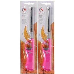 2x Roze barbecue aansteker/gasaansteker navulbaar 26 cm