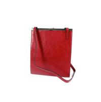 Strak leren damestas met metalen strip sluiting Burgundy