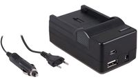 4-in-1 acculader voor JVC BN-VF808U / BN-VF815U / BN-VF82U - compact en licht - laden via stopcontact, auto, USB en Powerbank