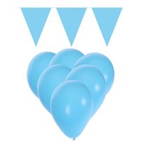 Decoratie licht blauw 15 ballonnen met 2 vlaggenlijnen   - - thumbnail