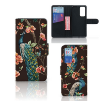 Huawei P40 Telefoonhoesje met Pasjes Pauw met Bloemen