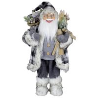 Kerstman pop Tinus - H60 cm - grijs - staand - kerst beeld -decoratie figuur