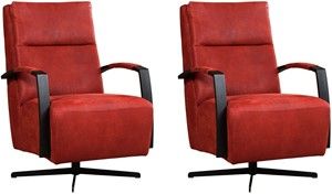 Set van 2 Rode leren industriële draaifauteuils Award - staal zwart frame met stervoet - Kenia Leer Burgundy (rood leer)