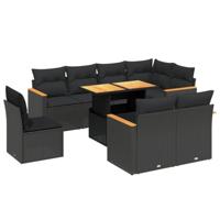 vidaXL 9-delige Loungeset met kussens poly rattan zwart, tuinset, tuinmeubel, terrasset, tuinbank, terrasmeubel, loungebank, loungeset tuin