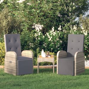 Tuinstoelen 2 st verstelbaar met kussens poly rattan grijs