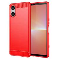 Sony Xperia 5 V Geborsteld TPU Hoesje - Koolstofvezel - Rood - thumbnail