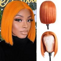 Echt haar 4x13 Sluiting Pruik Middelste stuk Gratis deel Braziliaans haar Recht Oranje Pruik 150% Haardichtheid met babyhaar lijmloze Pre-geplukt Voor Dames Kort Kanten pruiken van echt mensenhaar Lightinthebox