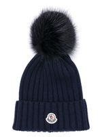 Moncler bonnet nervuré à logo appliqué - Bleu