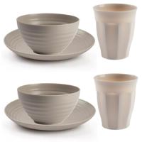 Camping Servies set 24 delig - kunststof - beige - 8x borden/8x drinkbekers/8x kommetjes - thumbnail