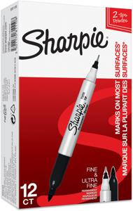 Sharpie Twin Tip permanente marker Fijne punt Zwart 12 stuk(s)