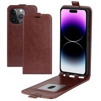 iPhone 15 Pro Verticale Flip Case met Kaartsleuf - Bruin - thumbnail