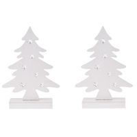 2x stuks wit houten kerstboompjes decoraties 28 cm met Led verlichting - thumbnail