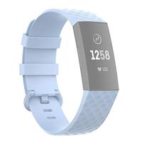 By Qubix - Compatible met Fitbit Charge 3 - Fitbit Charge 4 siliconen diamant pattern bandje - Maat: Small - Lichtblauw - Compatible fitbit bandje