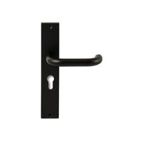 Hardbrass Deurkruk Stockholm op rechthoekig langschild profielcilindergat 55mm - zwart
