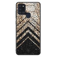 Samsung Galaxy A21s glazen hardcase - Chevron luipaard