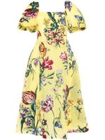 Marchesa Notte robe mi-longue Alexander à fleurs - Jaune