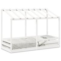 Kinderbed met bedhuis 75x190 cm massief grenenhout wit - thumbnail