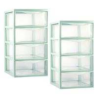 Ladeblokje/bureau organizer - 2x - 4 lades - transparant/lichtgroen - L26 x B37 x H49 cm - plastic