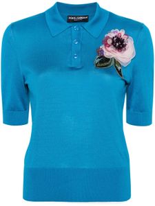 Dolce & Gabbana polo en maille à appliques fleurs - Bleu