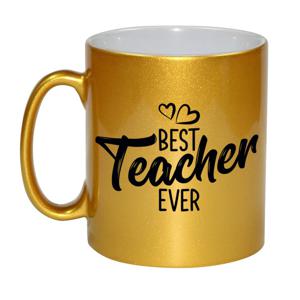 Best teacher ever - meester/juf en leraren - cadeau koffiemok / beker - goud - 330 ml