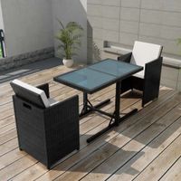 3-delige Bistroset met kussens poly rattan zwart - thumbnail