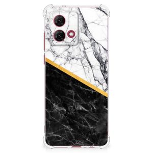 Motorola Moto G84 Anti-Shock Hoesje Marmer Wit Zwart - Origineel Cadeau Man