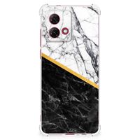 Motorola Moto G84 Anti-Shock Hoesje Marmer Wit Zwart - Origineel Cadeau Man