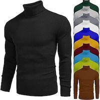 Voor heren Trui Coltrui Herfst trui Geribd breien Gebreid Effen Coltrui Stijlvol Casual Alledaagse kleding Vakantie Kleding Lente Herfst Wijn Zwart M L XL Lightinthebox - thumbnail