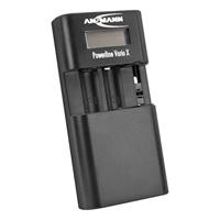 ANSMANN Powerline Vario X - Caricabatteria per fotocamera in batteria agli ioni di litio, LiPo, NiMH o 2 batterie mignon AA o 2 micro AAA, altezza regolabile del vano di ricarica