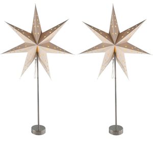 Set van 2x stuks verlichte kerstster lampionnen op standaard 60 cm op batterijen