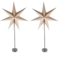 Set van 2x stuks verlichte kerstster lampionnen op standaard 60 cm op batterijen