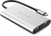 HYPER - HDM1 - USB Type C naar 2 poorten HDMI HyperDrive Grijs Adapter voor MacBook Air Pro en PC
