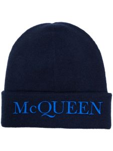 Alexander McQueen bonnet en cachemire à logo brodé - Bleu