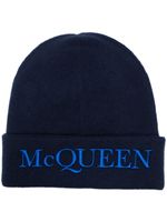 Alexander McQueen bonnet en cachemire à logo brodé - Bleu - thumbnail