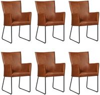 Set van 6 Cognac leren industriële eetkamerstoelen Mate - Granada leer Savannah (cognac leer) - thumbnail