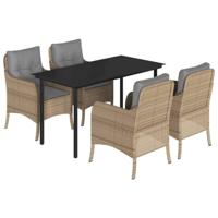 vidaXL 5-delige Tuinset met kussens poly rattan beige, loungeset, loungeset tuin, loungeset buiten, tuintafel, terrasset, tuinset lounge