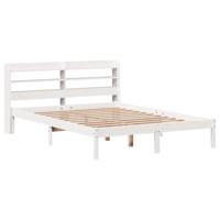 vidaXL Bedframe met hoofdbord massief grenenhout wit 140x190 cm, bed, slaapkamermeubel, houten bed, tweepersoonsbed, houten bedframe, bedbodem