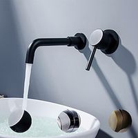 badkamerkraan met één handgreep, wandmontage met twee gaten in het midden verouderd brons / zwart satijnnikkel / helder chroom, messing wastafelkraan met koud / warm water Lightinthebox