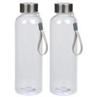 2x Transparante drinkflessen/waterflessen met RVS dop 550 ml