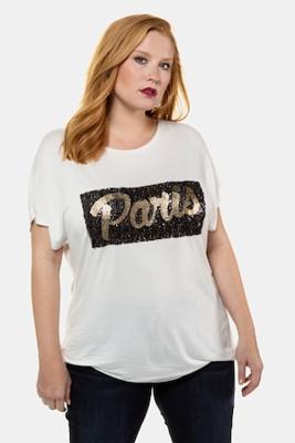 Ulla Popken T-shirt, oversized, pailletten, ronde hals - Grote Maten